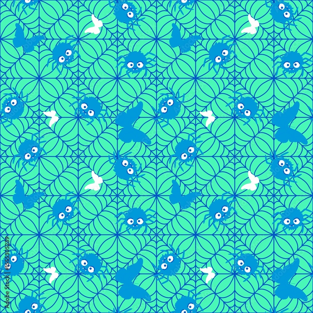 Fototapeta premium Cartoon monsters seamless Halloween spider pattern for wallpaper and fabrics and textiles and packaging and linens