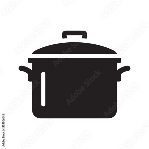 Cooking pot icon a deep round piece of cookware with a lid and handles for boiling stewing or making soup on a kitchen stove vector solid glyph icon
