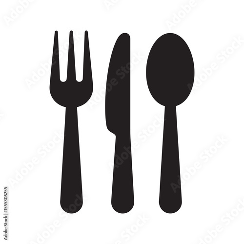 Cutlery set icon with fork knife and spoon representing flatware for dining a complete place setting for a meal in a restaurant vector solid glyph icon