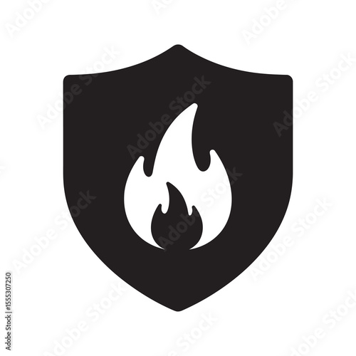 Fire protection shield glyph icon for safety prevention security system flame resistant technology and emergency vector illustration vector solid glyph icon