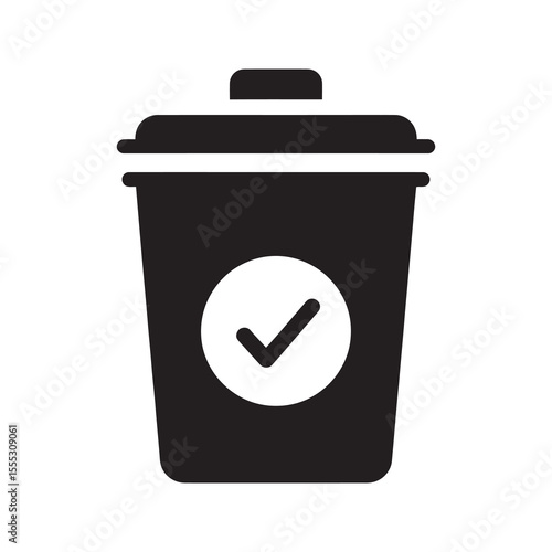 Proper waste disposal glyph icon showing trash can with checkmark for correct recycling and garbage task done vector illustration vector solid glyph icon