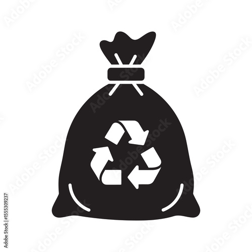 Recycling trash bag glyph icon with reuse symbol for segregated waste collection and eco friendly disposal vector illustration vector solid glyph icon