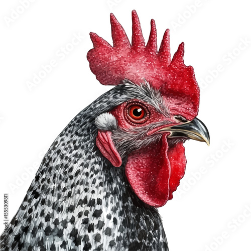 watercolor vector of Rooster Close Up, isolated on a white background.