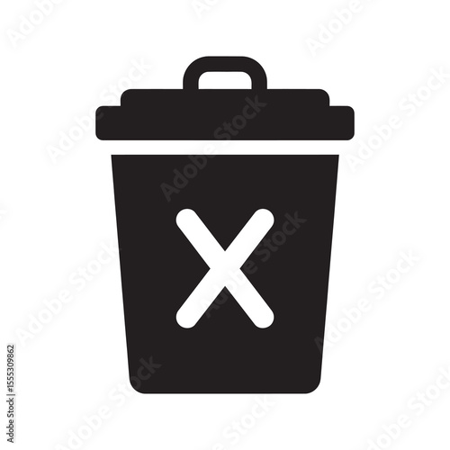 Delete icon with a trash can and cross mark for removing data canceling an action and discarding unwanted files in a user interface system vector solid glyph