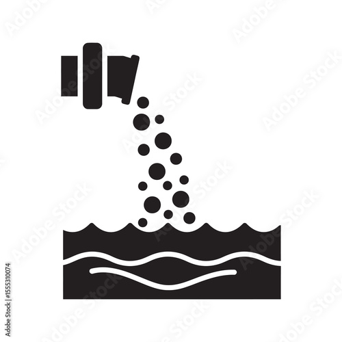 Water pollution icon showing industrial waste and toxic sewage being discharged into a river symbolizing environmental damage and contamination vector solid glyph