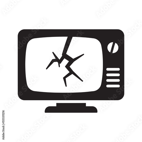 Broken television screen glyph icon for electronic waste disposal damaged monitor and obsolete technology garbage vector design vector solid glyph icon