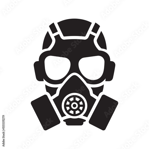 Gas mask glyph icon for respiratory protection in hazardous environment and chemical warfare defense equipment vector illustration vector solid glyph icon
