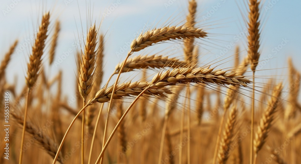 Obraz premium Golden Wheat Stalks Against a Pale Blue Sky