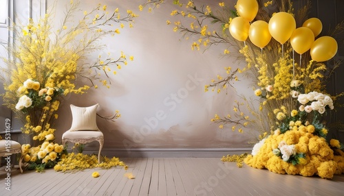 maternity backdrop wedding backdrop photography background with delicate yellow flowers and vintage wall
