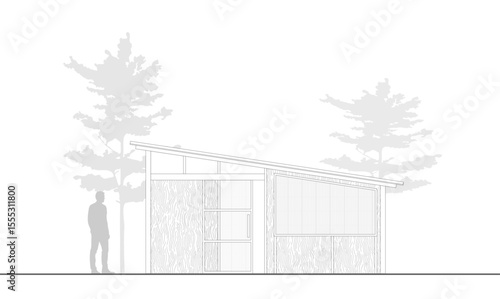 Architectural Drawings, Minimal style cad building house drawing, Side view, set of section outline for landscape design drawing. Vector illustration in separate element