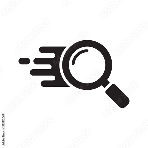 Quick search icon with a fast magnifying glass for rapid data analysis speedy information lookup and efficient discovery on the internet or database vector solid glyph icon