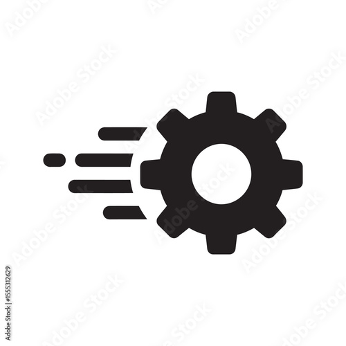 Fast processing gear icon representing rapid operation high efficiency and mechanical speed for quick industrial automation and system performance vector solid glyph icon