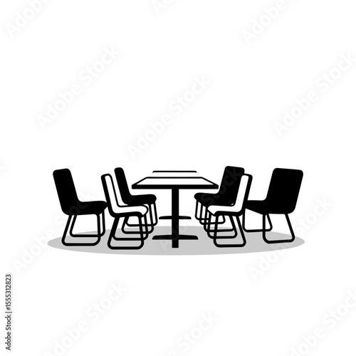 Black and white airport cafe seating area with table and chairs  