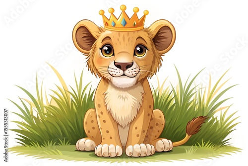 Smiling Lion Cub Wearing Crown