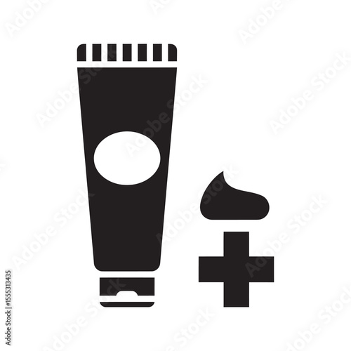 Medical cream tube icon representing first aid ointment topical treatment and skin care lotion for dermatological health and healing application vector solid glyph icon