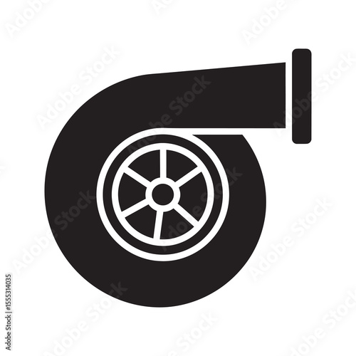 Automotive turbocharger icon representing car engine performance boost increased power and vehicle speed for motorsport and tuning modification vector solid glyph icon