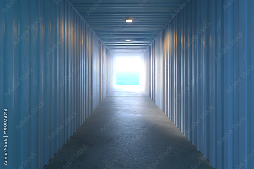 Fototapeta premium Light blue corrugated tunnel interior image