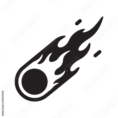 Flaming meteor icon representing a fast moving asteroid or comet a symbol of space exploration cosmic events and potential impact disaster vector solid glyph icon