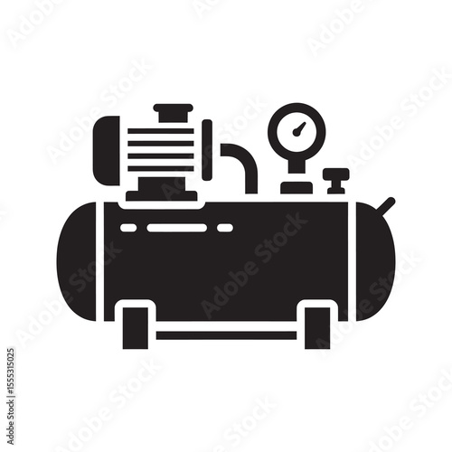 Air compressor glyph icon for industrial pneumatic tool power equipment and pressure machine with gauge vector graphic design vector solid glyph icon