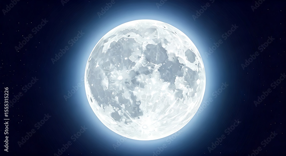 Majestic full moon glowing brightly in the dark night sky with a soft ethereal light. Majestic full moon glowing brightly in the dark night sky with a soft ethereal light.