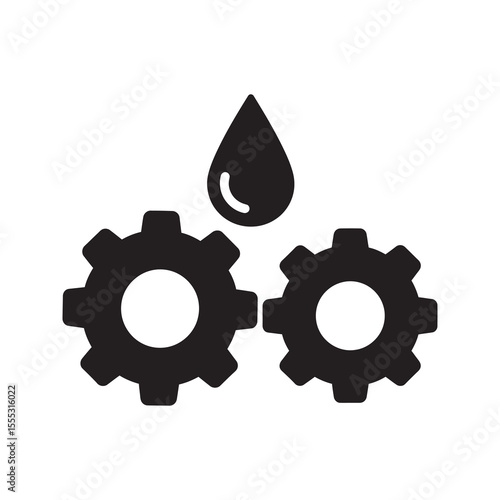 Engine lubrication glyph icon with gears and oil drop for mechanical maintenance and industrial machinery process vector design vector solid glyph icon