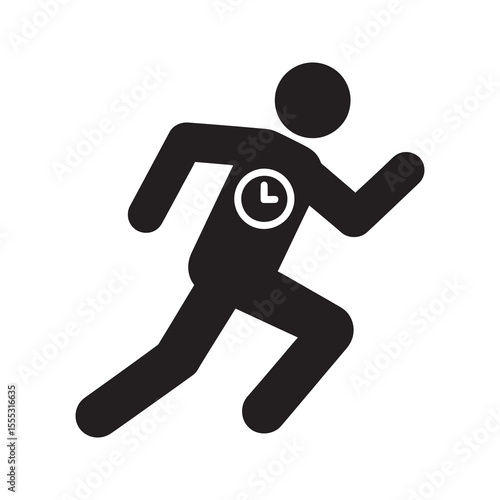 Timed run glyph icon with running person and clock for speed training fitness schedule and marathon endurance vector illustration vector solid glyph icon