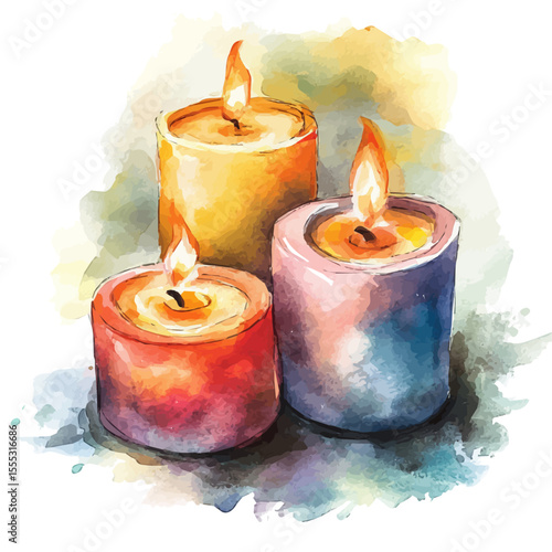 watercolor of Relaxation Candles, vector, isolated on a white background.
