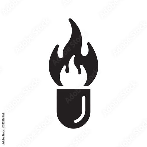 Chemical reaction glyph icon with burning test tube for laboratory experiment heat and scientific discovery vector illustration vector solid glyph icon