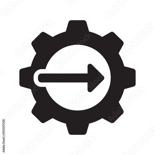 Workflow process glyph icon with gear and arrow for automation progress system development and operational flow vector design vector solid glyph icon