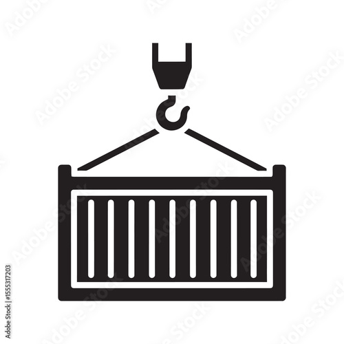 Cargo container shipping glyph icon with crane lifting freight for logistics import export and transport industry vector illustration vector solid glyph icon