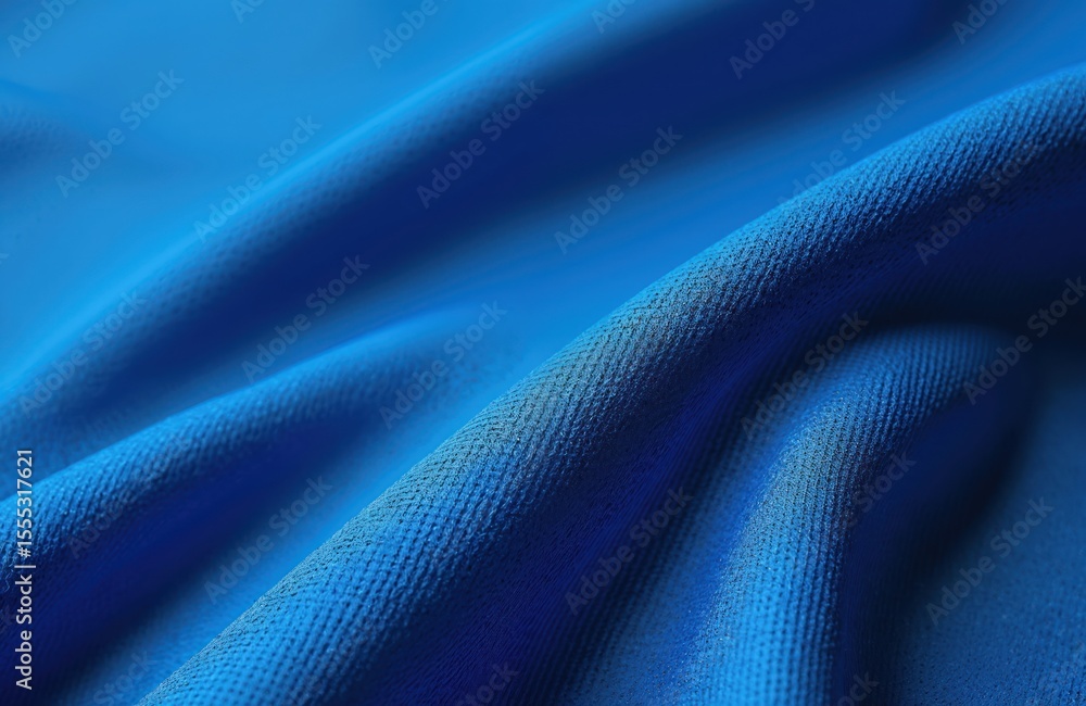 Naklejka premium Close-up of blue sport jersey fabric texture. Breathable synthetic material, suitable for football, basketball, volleyball, hockey, rugby, lacrosse, handball. Ideal design for sportswear, t-shirts,