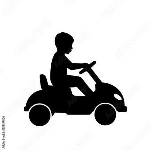 Silhouette of child riding toy car in airport concept of family & kids in transit  