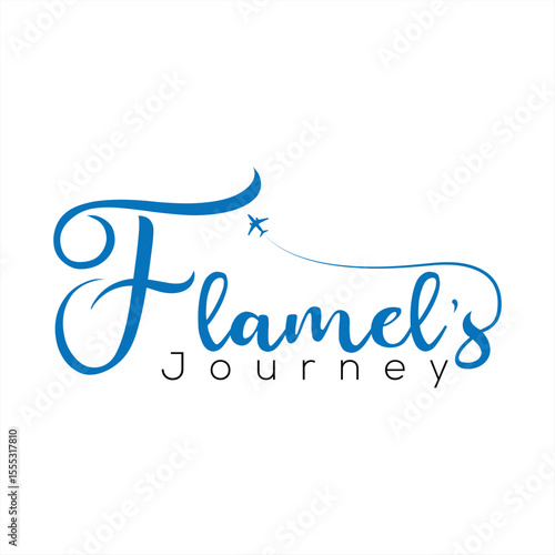 Flamel's Journey Logo Design with Airplane and Elegant Typography