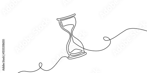 Time hourglass line watch sand continuous glass hour one clock icon. Hourglass line drawing linear abstract countdown illustration art outline logo background concept sandglass vector past single wait