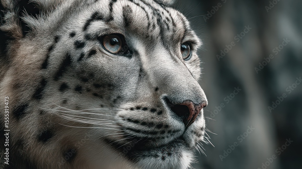 Naklejka premium Close-up snow leopard profile portrait