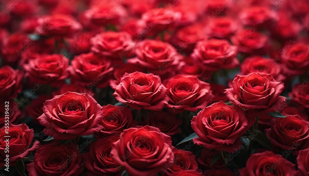 Sea of red roses in full bloom. Floral wallpaper. Romantic background, perfect for Valentine Day, passion, love, romance. Rich beautiful flower bouquet. Sea of red roses in full bloom. Floral wallpaper. Romantic background, perfect for Valentine Day, passion, love, romance. Rich beautiful flower bouquet.
