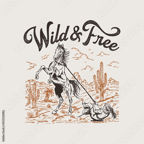 Wild and Free Cowgirl Riding Desert Graphic