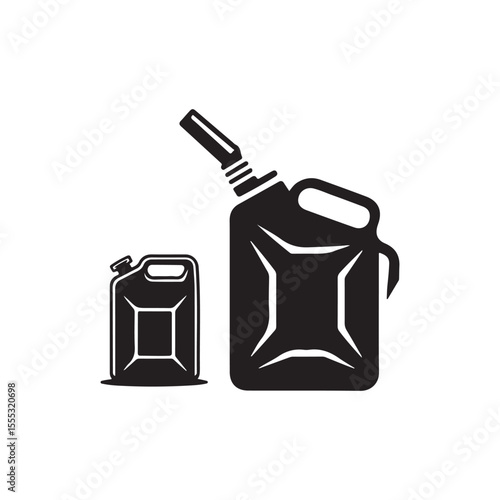 Two Fuel Cans, Showing Different Sizes.Vector illustration of two fuel cans, one larger than the other, with detailed silhouettes against a plain white background.