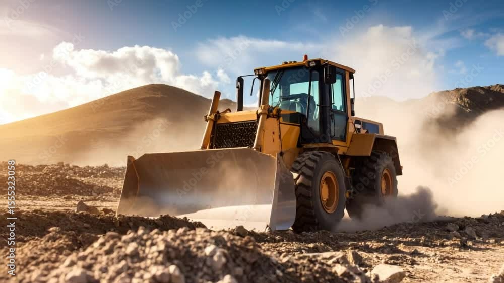 Yellow bulldozer moving dirt outdoors Yellow bulldozer moving dirt outdoors