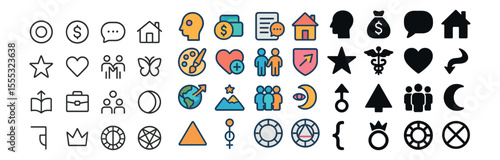 Business and finance icons set – outline, economic and commerce symbols for design