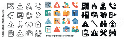 Emergency and hazard icons set – flat, safety and warning symbols for awareness