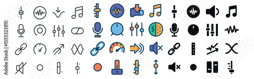 Music and audio icons set – linear, sound, and multimedia symbols for creative projects