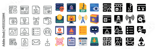Security and alert icons set – flat, warning and safety symbol collection