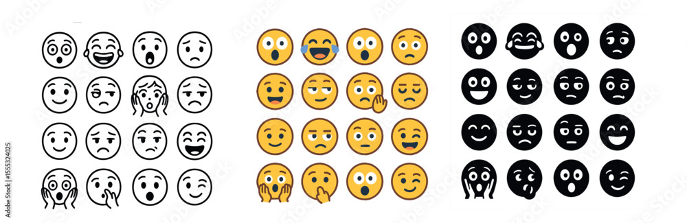 Fototapeta premium Emojis and expressions icons set – silhouette, emotion and face symbols for messaging