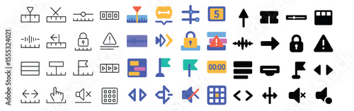 Navigation and security icons set – flat, directional and protection symbols