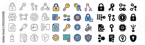 Security and privacy icons set – outline, protection and safety symbols for technology