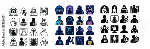 Cybersecurity icons set – outline, data protection and online safety symbols