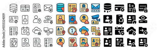 Cybersecurity and data protection icons set – flat, safeguarding and privacy symbols