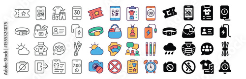 Event and ticket icons set – flat, concert and admission symbols for planners