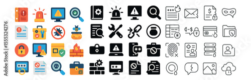 Cybersecurity and security icons set – flat style, protection and safety symbols